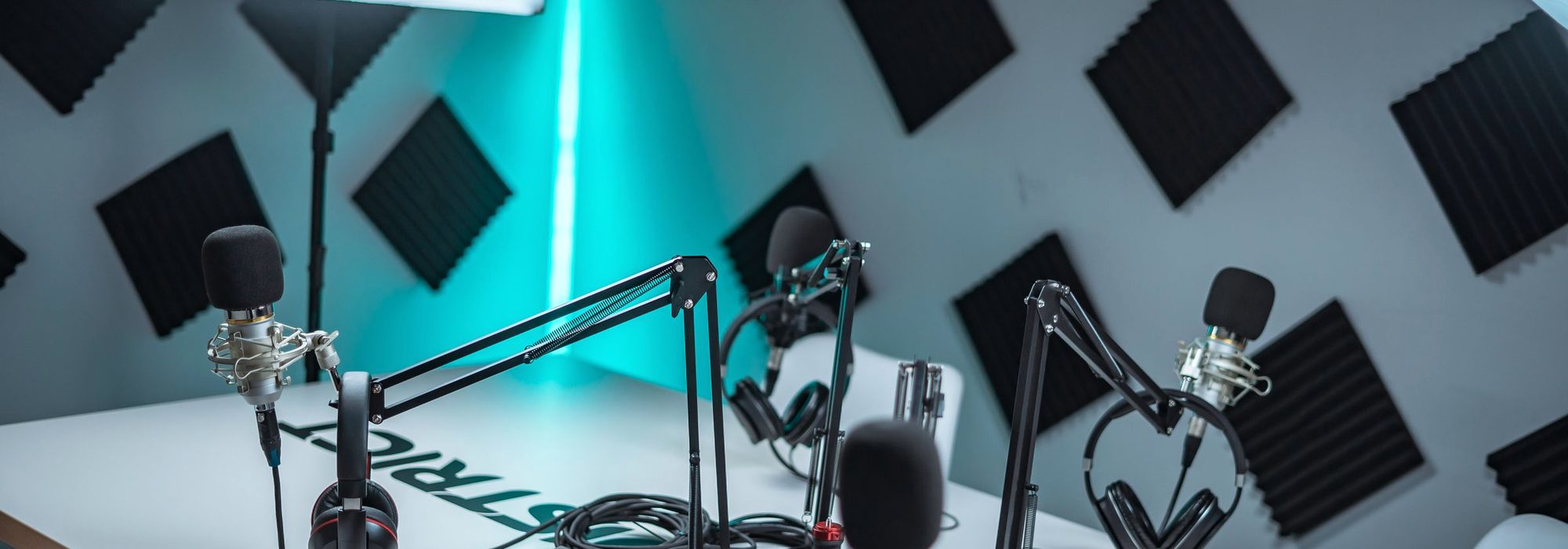 A professional podcast studio ready for recording.